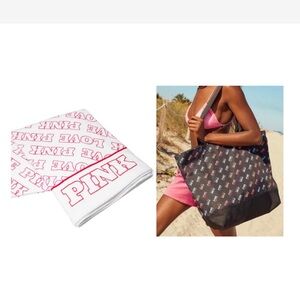 Pink VS beach tote and Towel